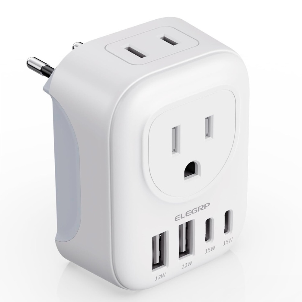 ELEGRP European Travel Plug Adapter
 with USB Ports